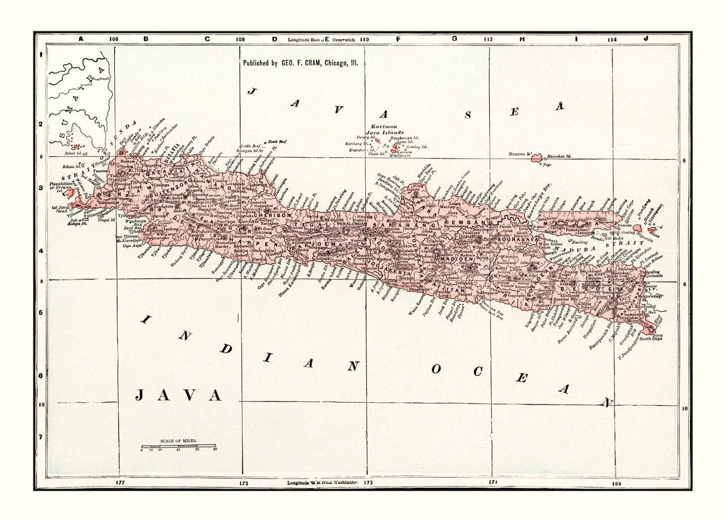 Vintage Map of Java, Indonesia, 1901