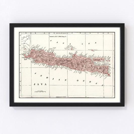 Vintage map of Java, Indonesia, 1901