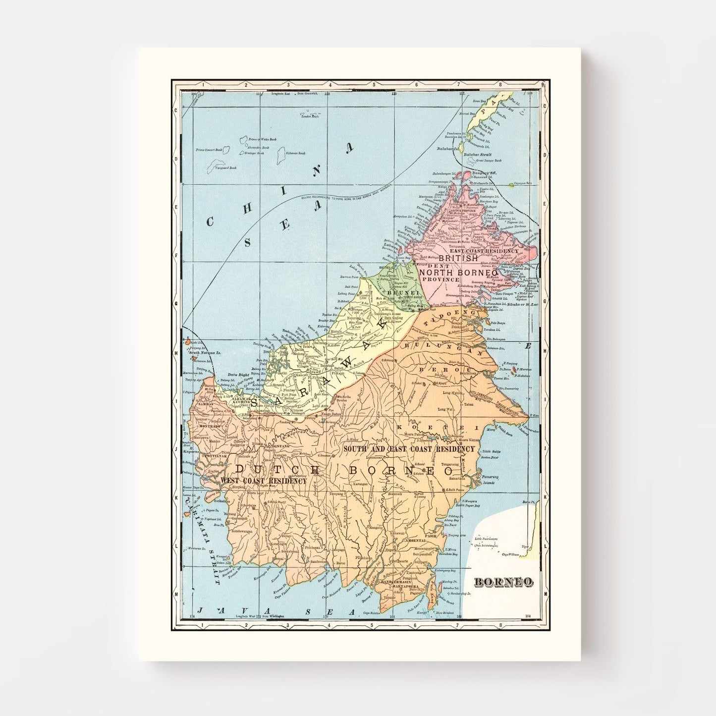 Vintage Map of Borneo, East Indies, 1901