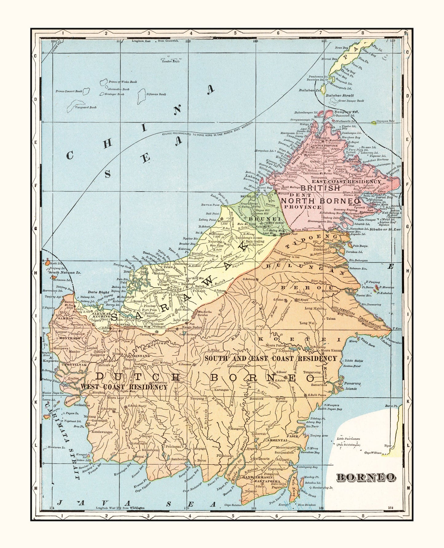 Vintage Map of Borneo, East Indies, 1901