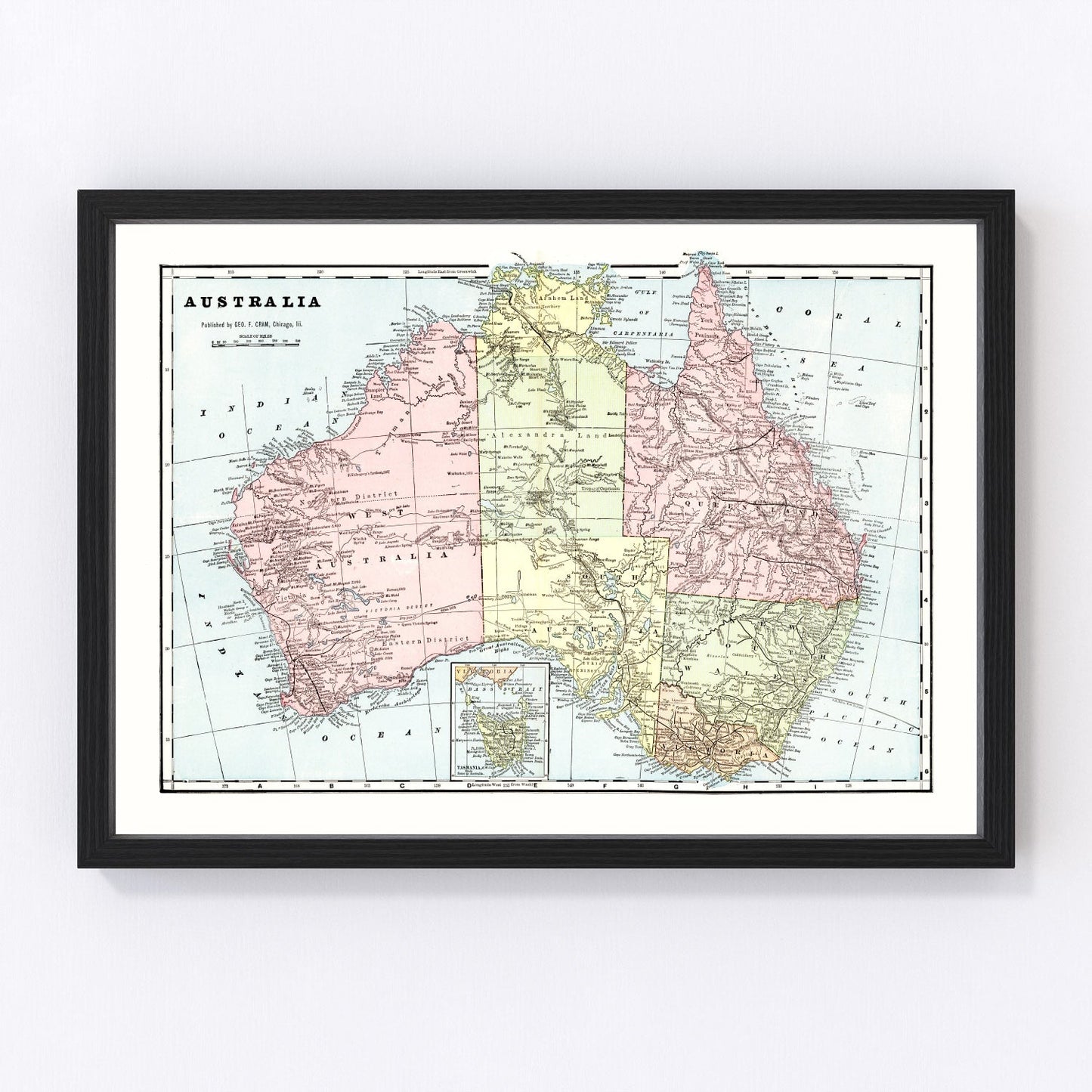 Vintage map of Australia, 1901, Federation year continental chart restored print