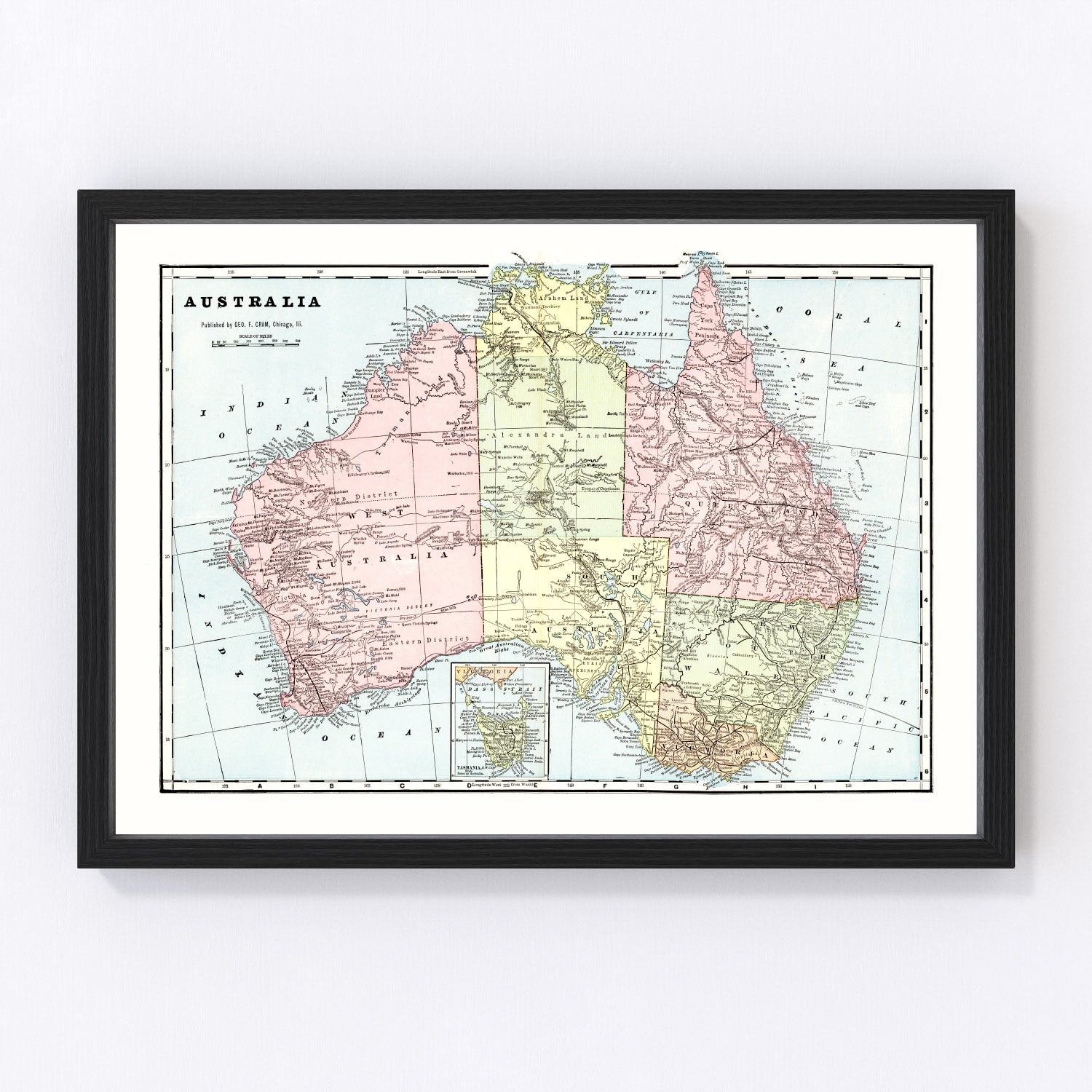 Vintage map of Australia, 1901, Federation year continental chart restored print