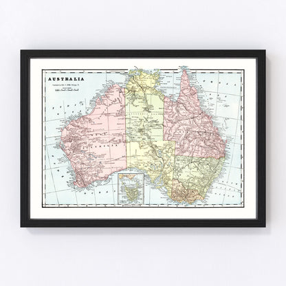 Vintage map of Australia, 1901, Federation year continental chart restored print