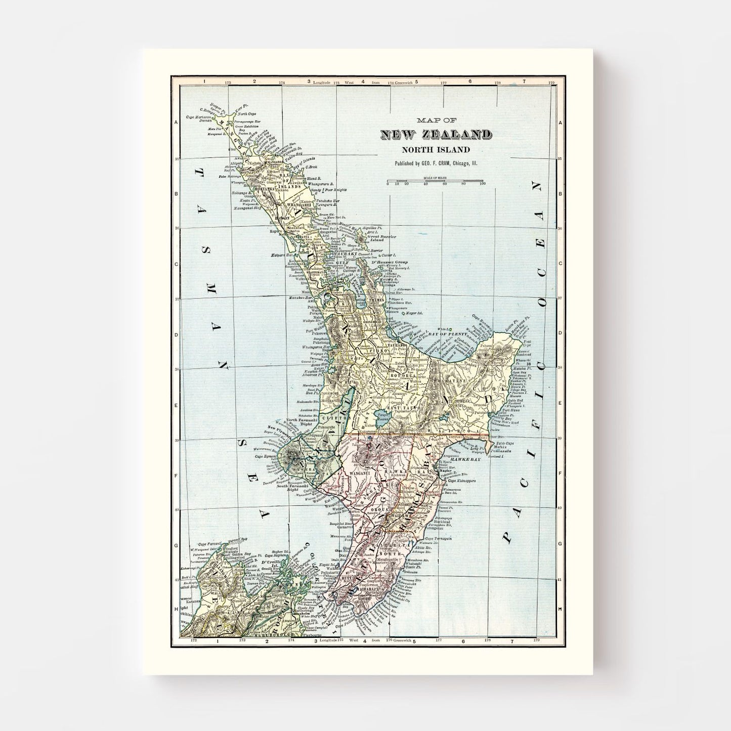 Vintage Map of New Zealand North Island, 1901
