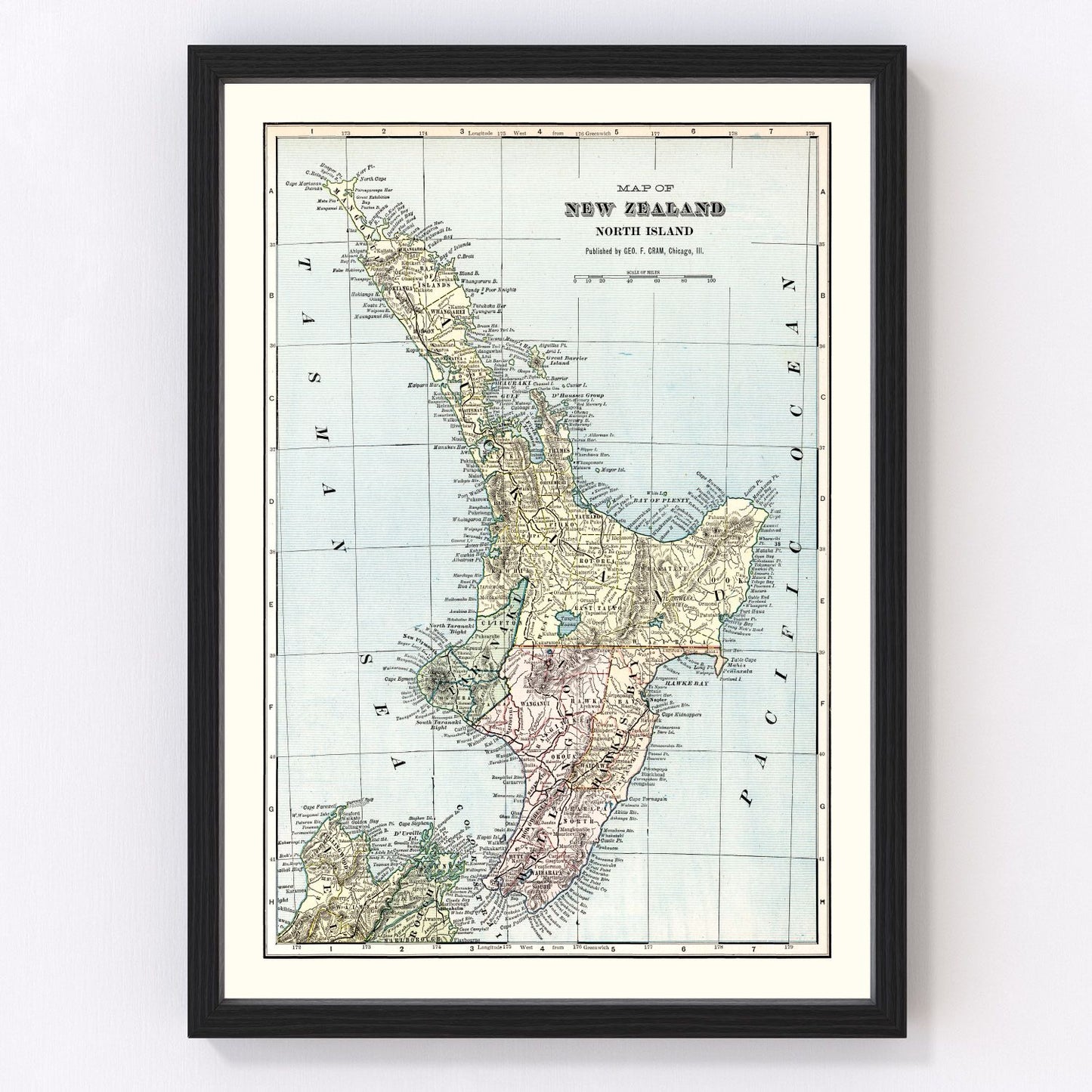 Vintage map of New Zealand's North Island, 1901