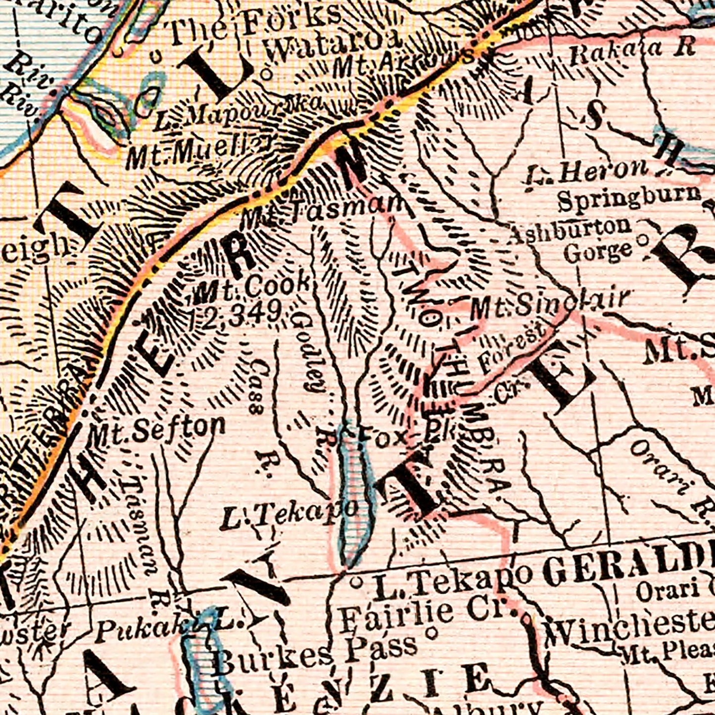 Vintage Map of New Zealand South Island, 1901