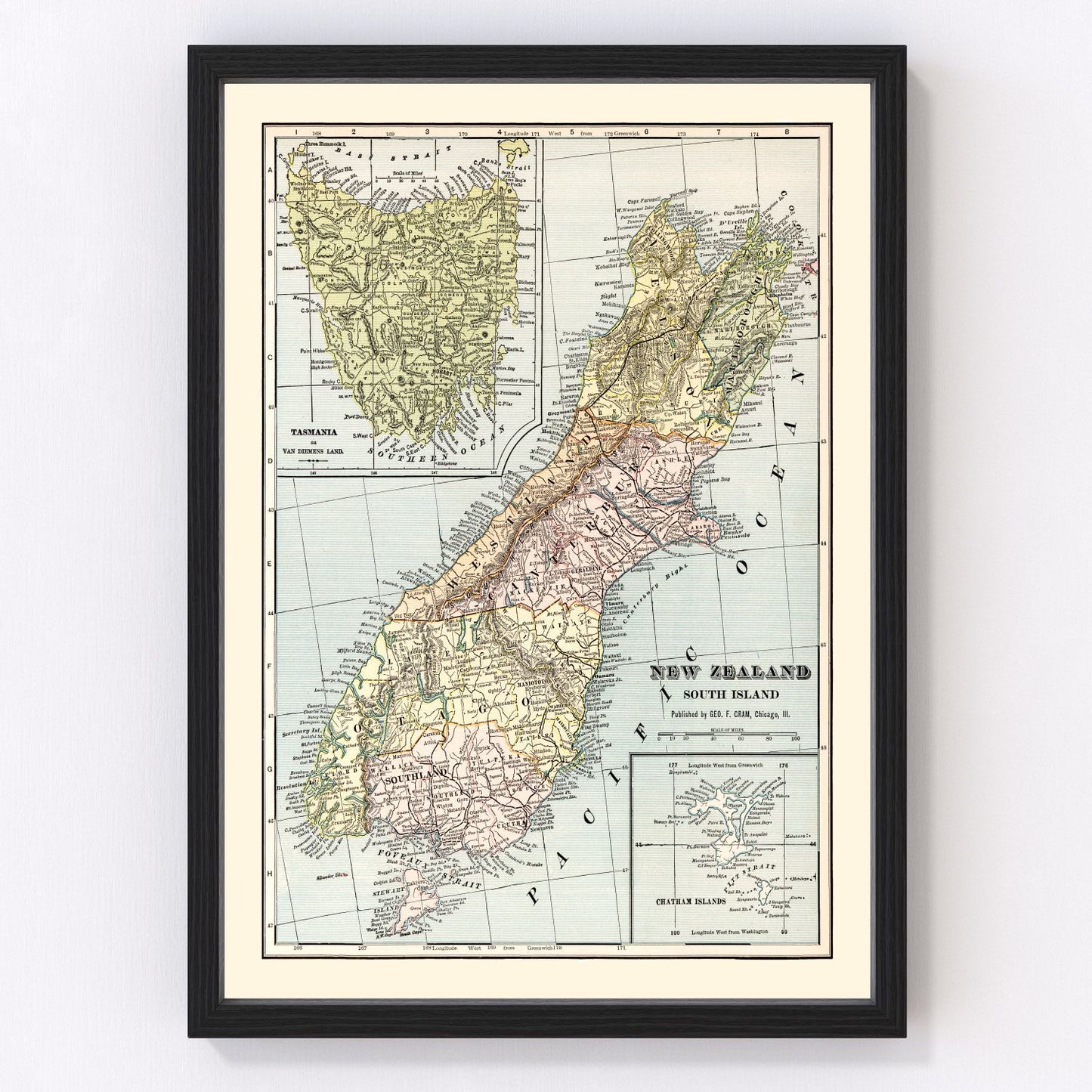 Vintage map of New Zealand's South Island, 1901
