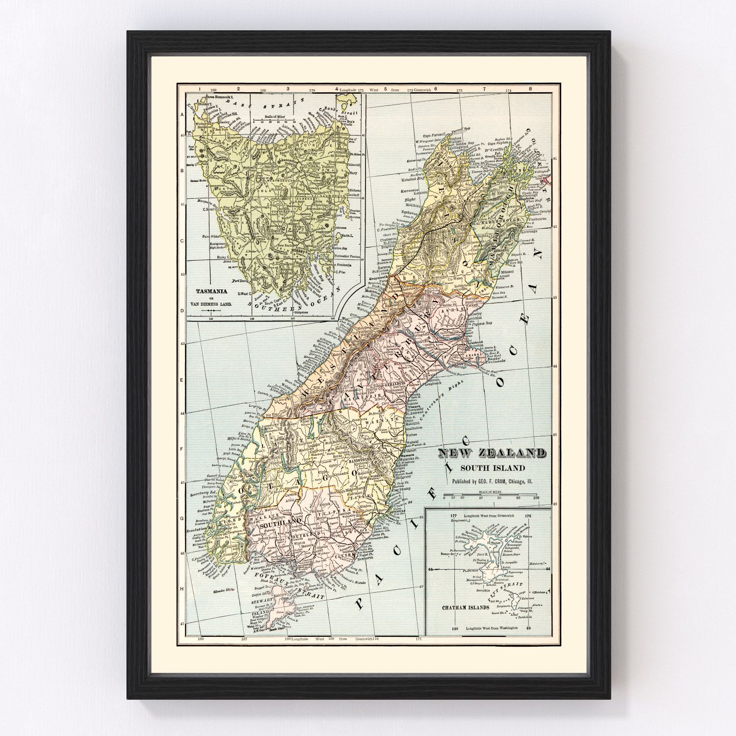 Vintage map of New Zealand's South Island, 1901
