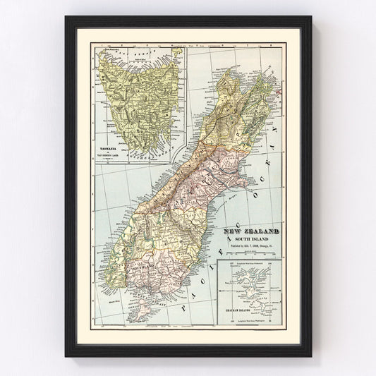 Vintage map of New Zealand's South Island, 1901