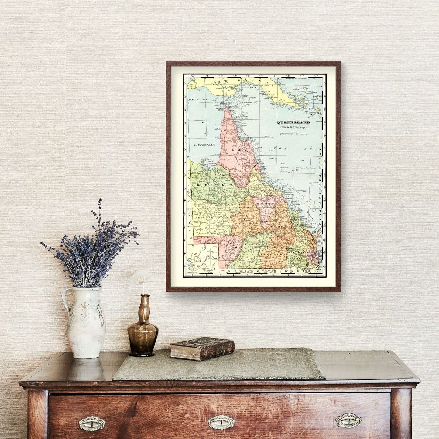 Vintage Map of Queensland, Australia, 1901