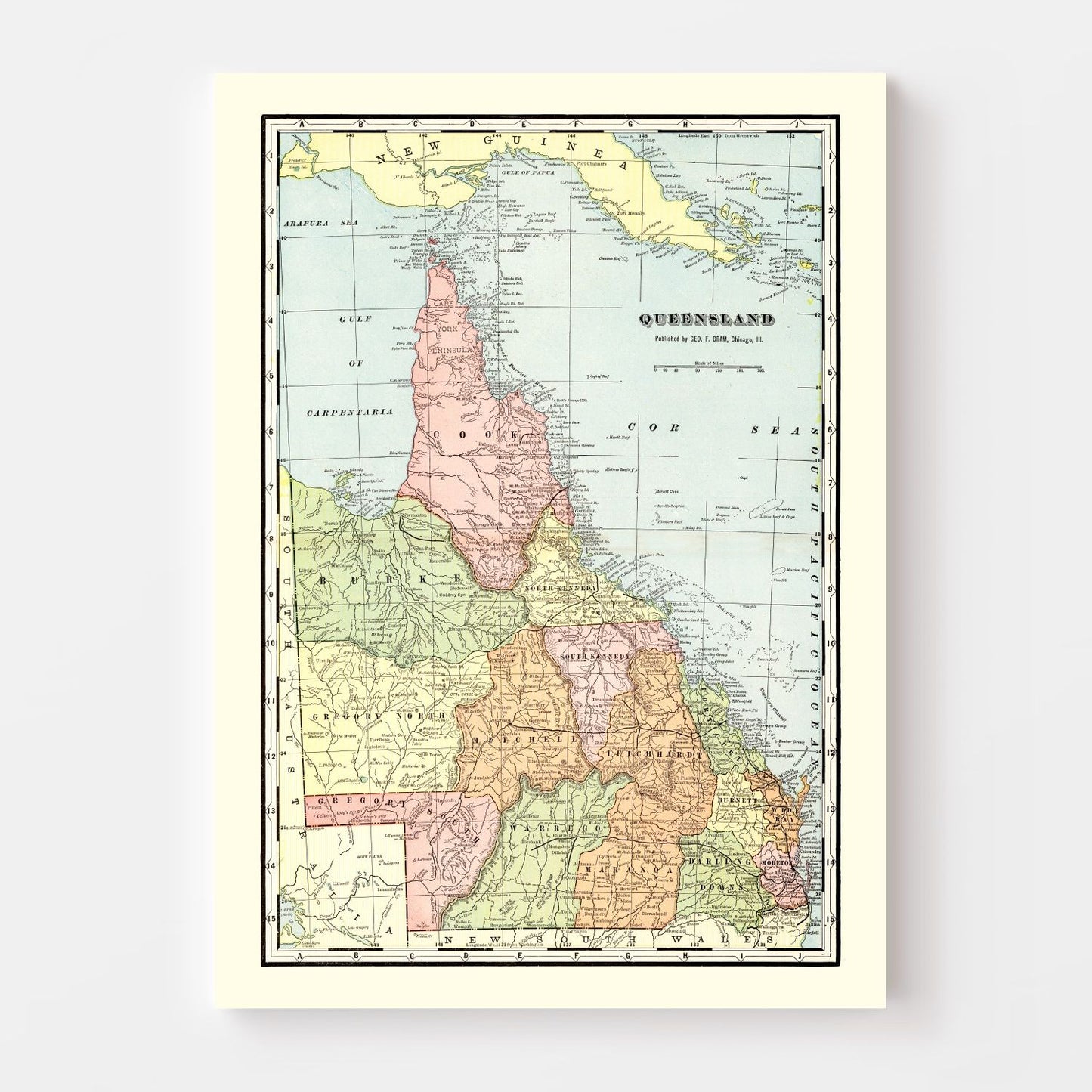 Vintage Map of Queensland, Australia, 1901