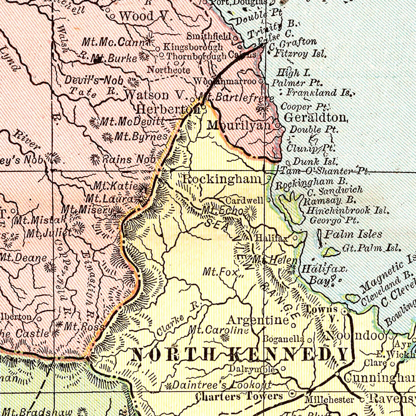 Vintage Map of Queensland, Australia, 1901
