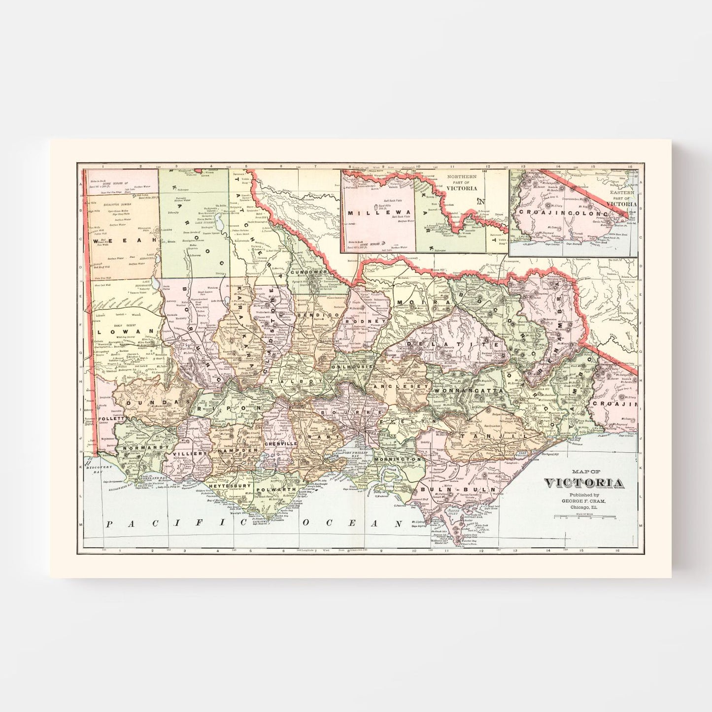 Vintage Map of Victoria, Australia, 1901