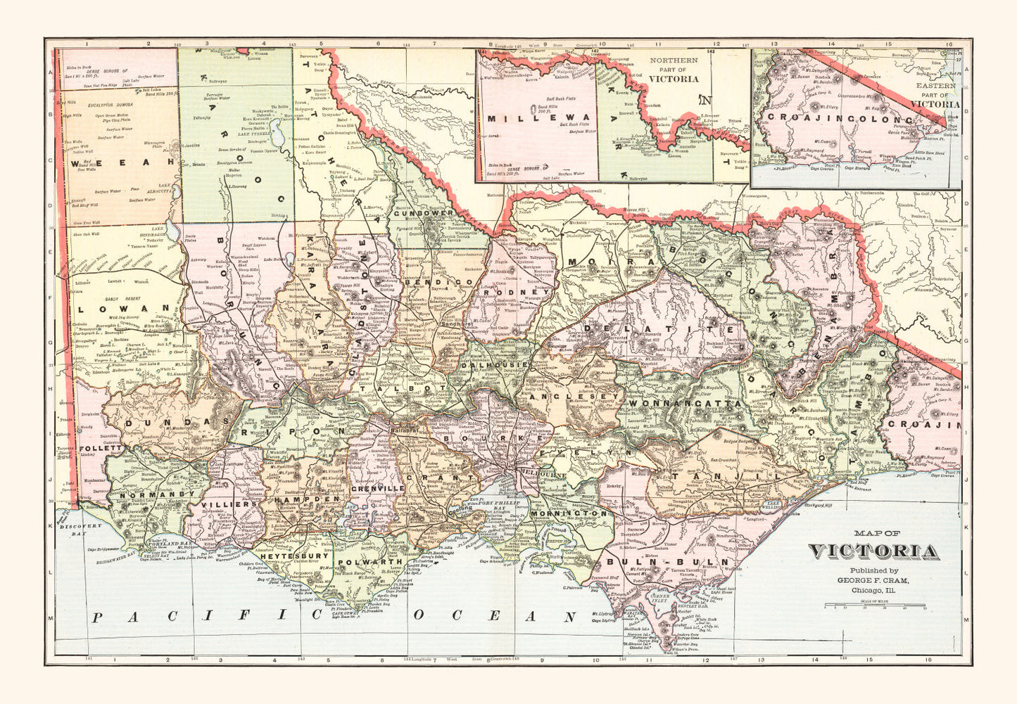 Vintage Map of Victoria, Australia, 1901