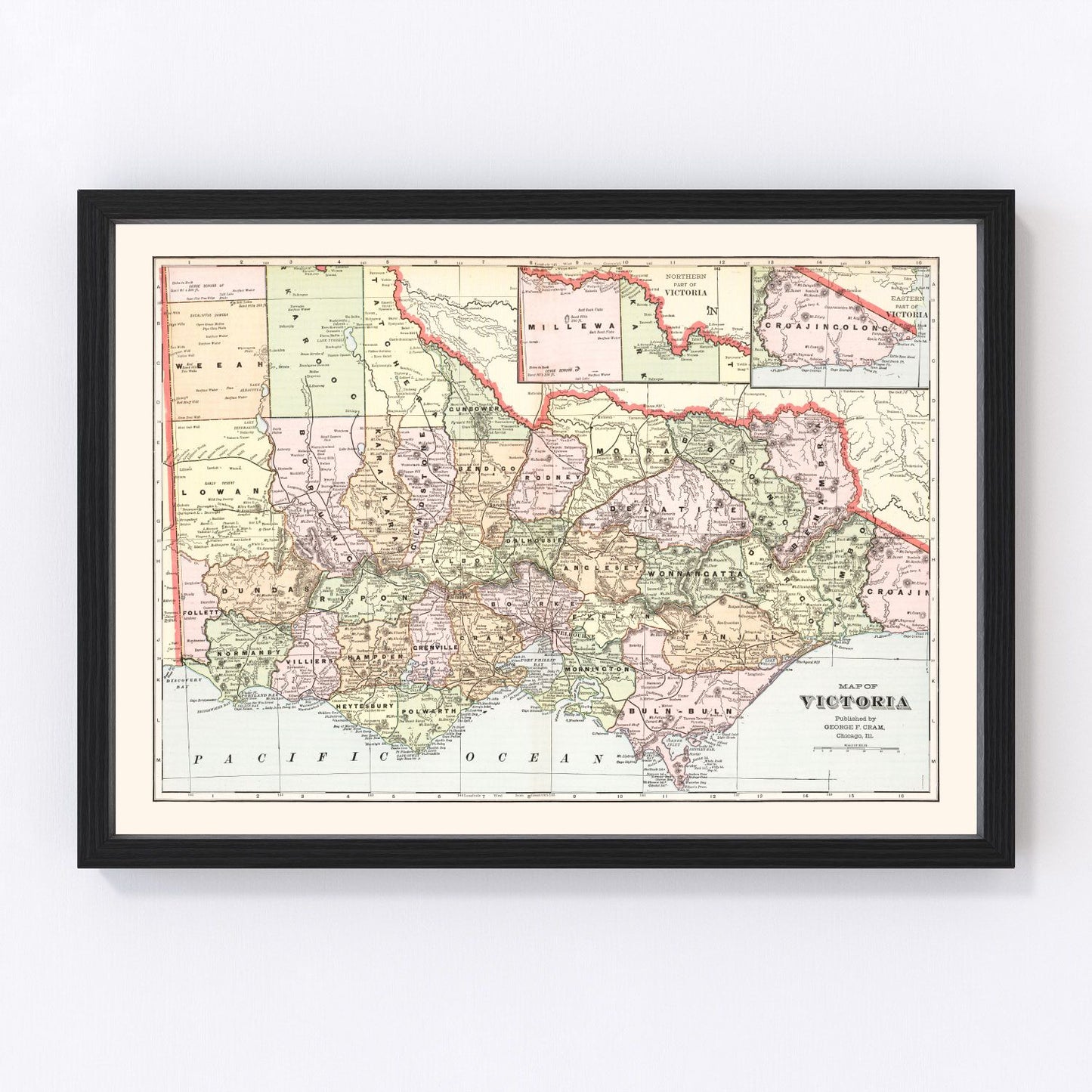vintage map of Victoria, Australia, 1901