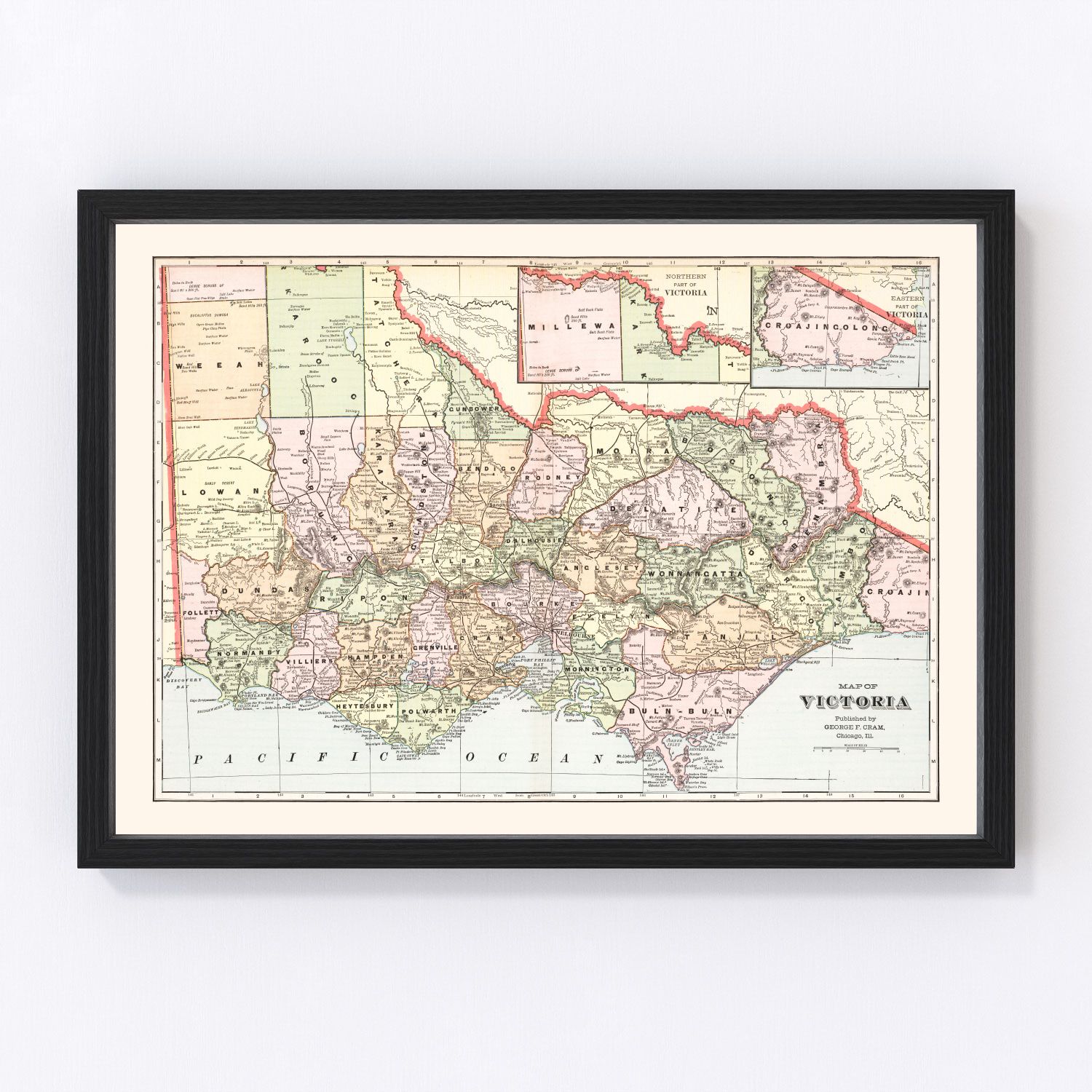 vintage map of Victoria, Australia, 1901