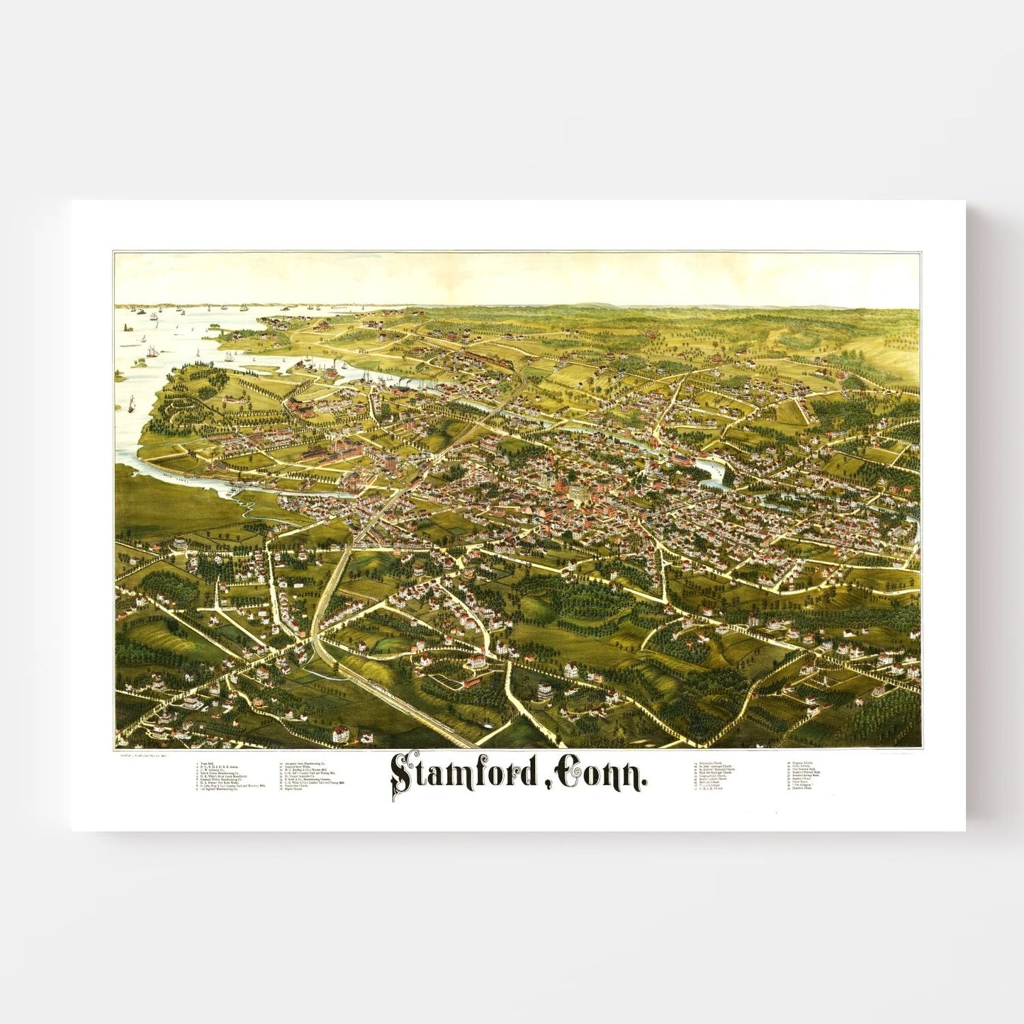 Vintage Map of Stamford, Connecticut, 1883