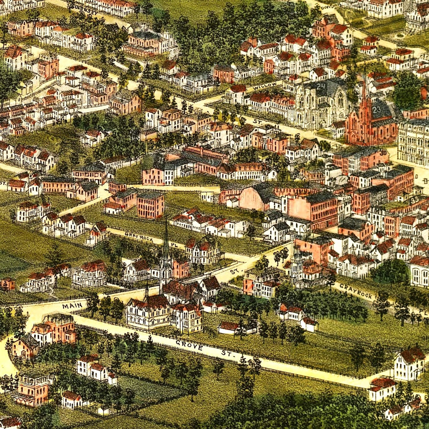 Vintage Map of Stamford, Connecticut, 1883