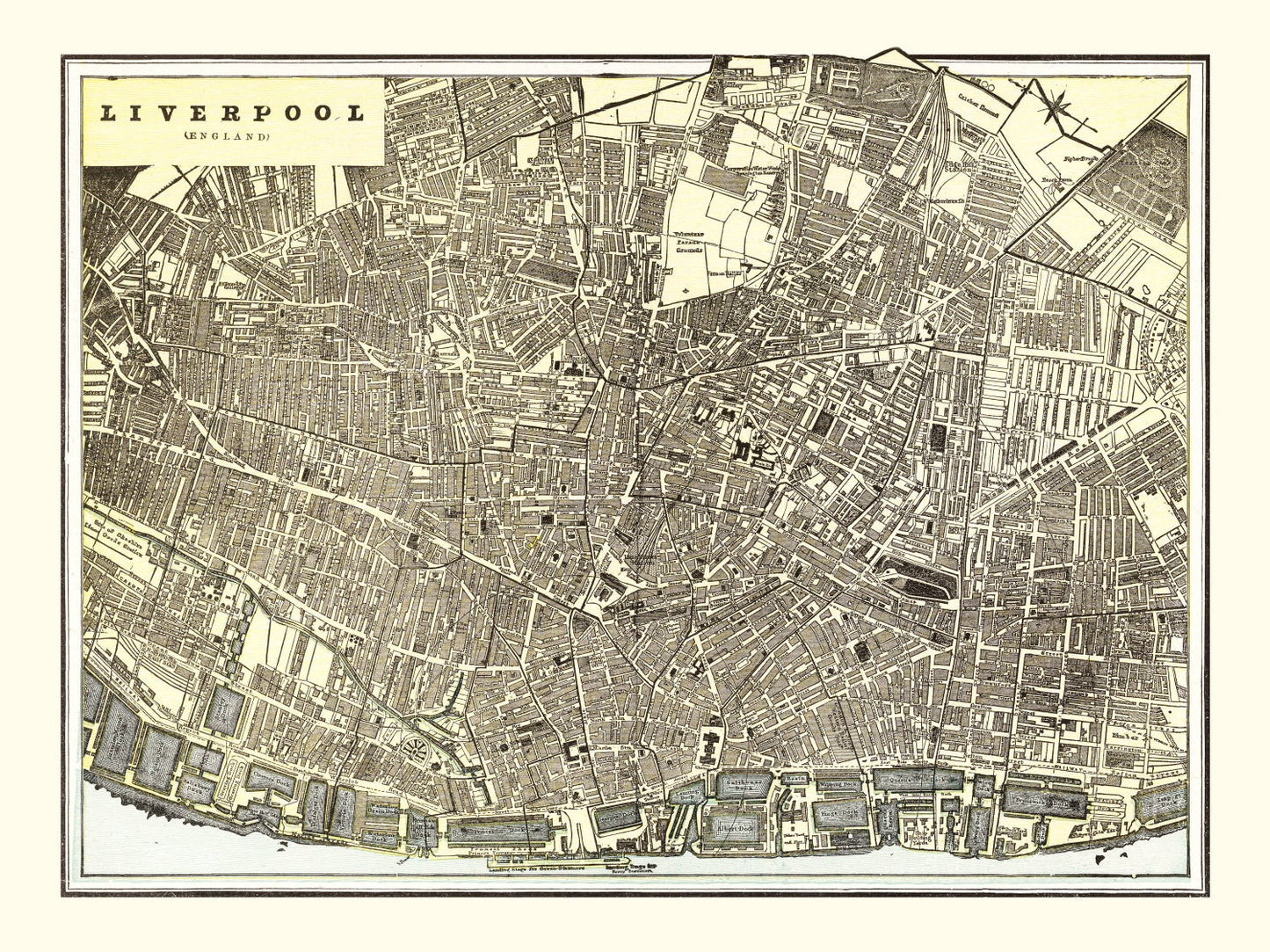 Vintage Map of Liverpool, England, 1901