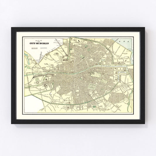 Vintage map of Dublin, Ireland, 1901