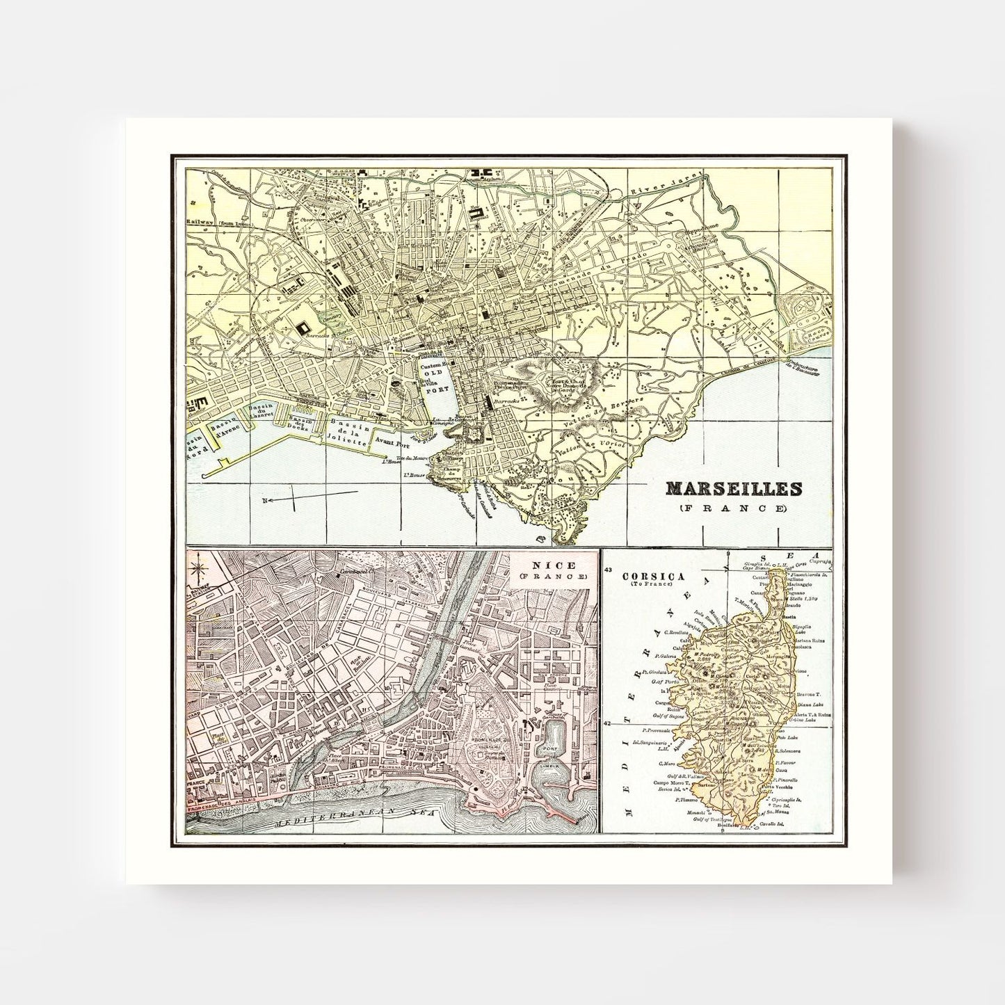 Vintage Map of Marseille, France, 1901
