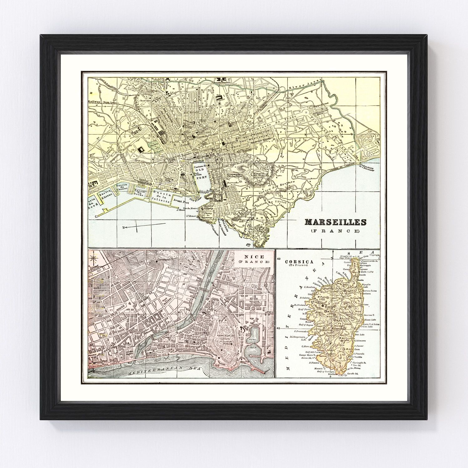 Vintage map of Marseille, France, 1901