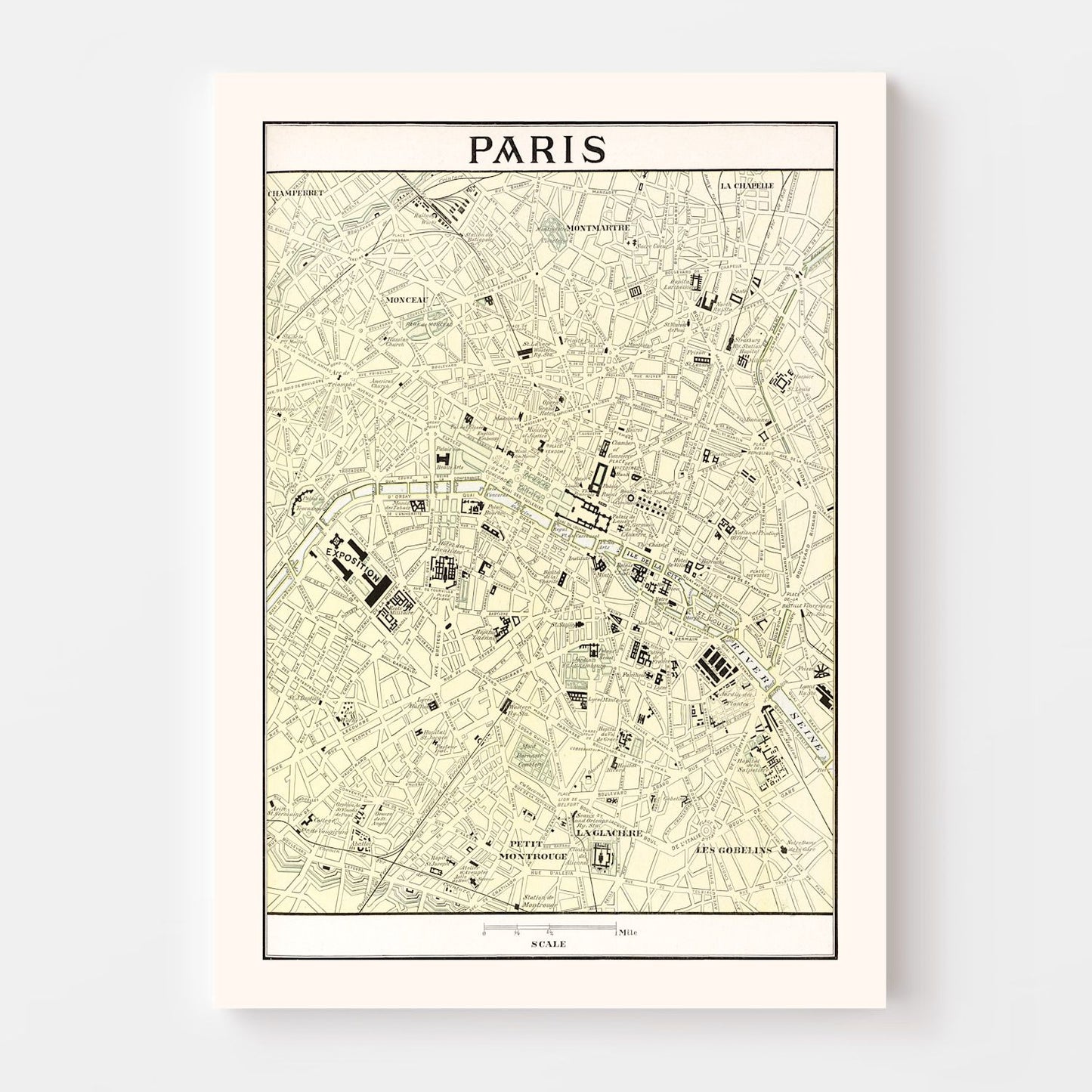 Vintage Map of Paris, France, 1901