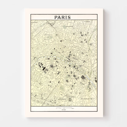 Vintage Map of Paris, France, 1901