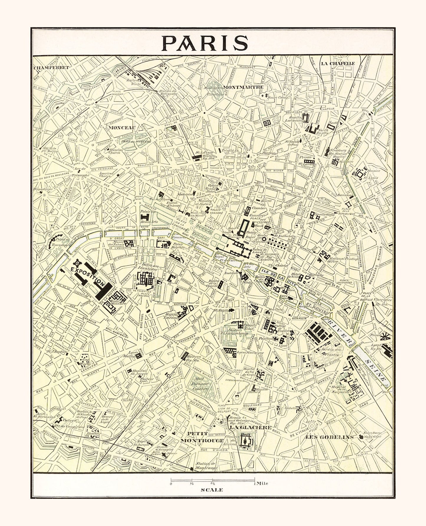 Vintage Map of Paris, France, 1901