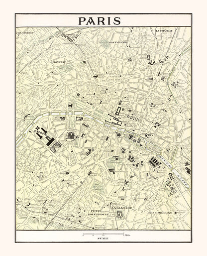 Vintage Map of Paris, France, 1901