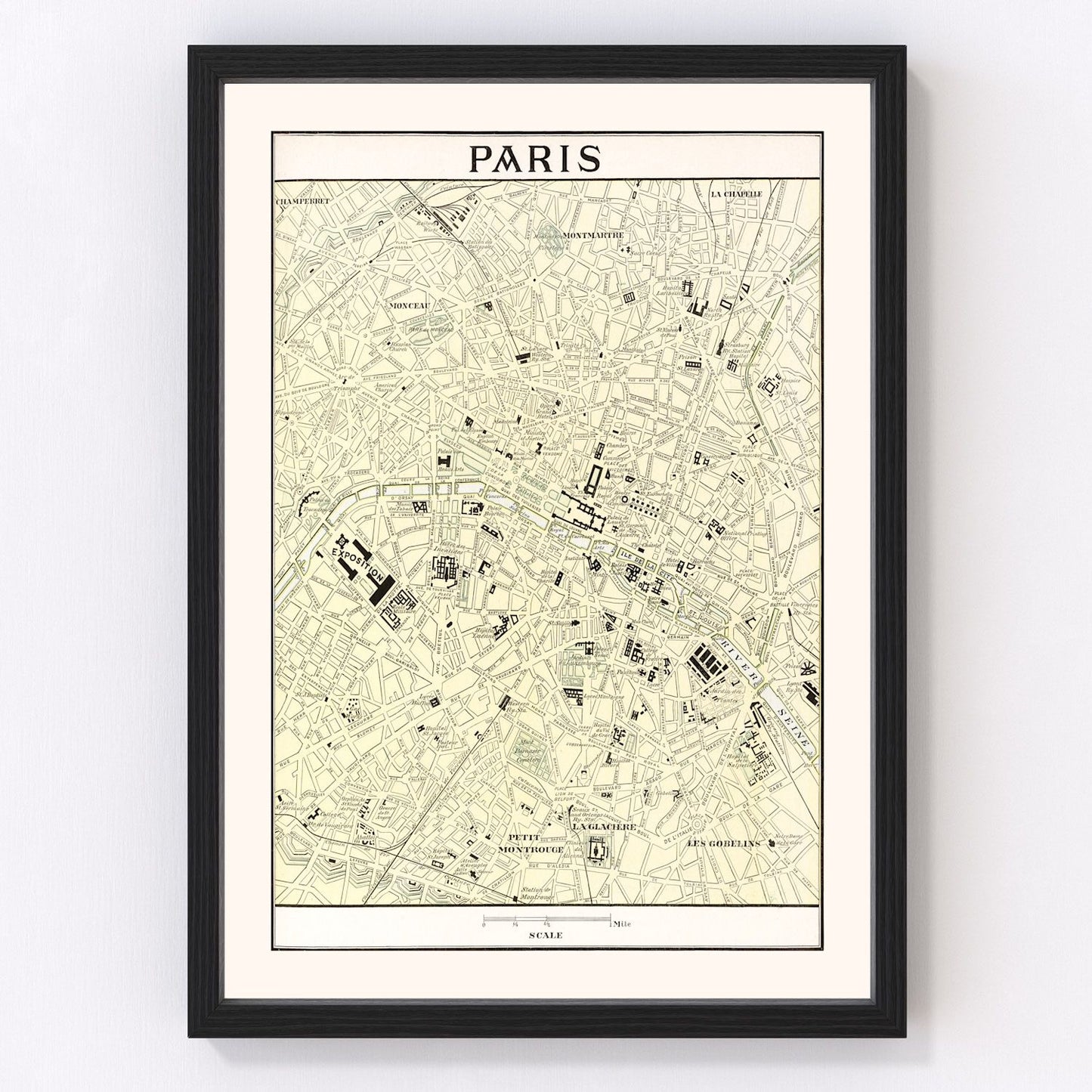 vintage map of Paris, France, 1901
