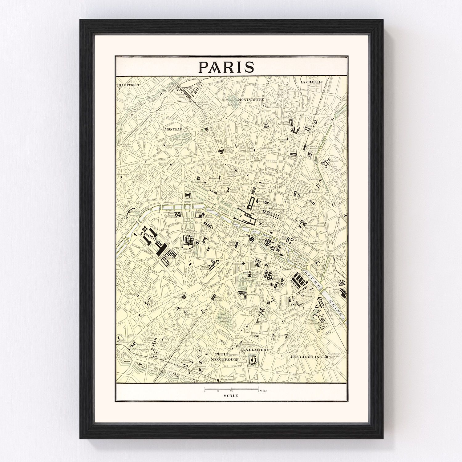 vintage map of Paris, France, 1901