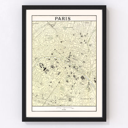 vintage map of Paris, France, 1901