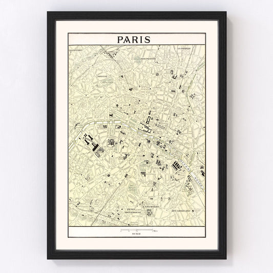 vintage map of Paris, France, 1901