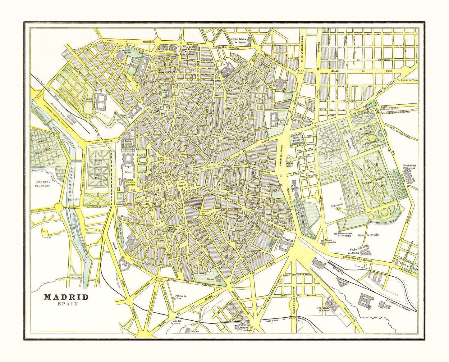 Vintage Map of Madrid, Spain, 1901