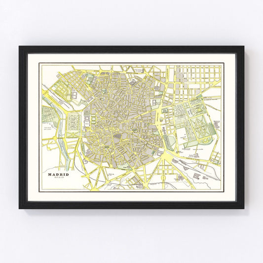 Vintage map of Madrid, Spain, 1901