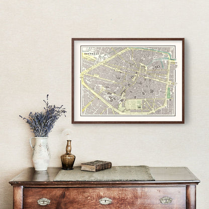 Vintage Map of Brussels, Belgium 1901 Wall Art