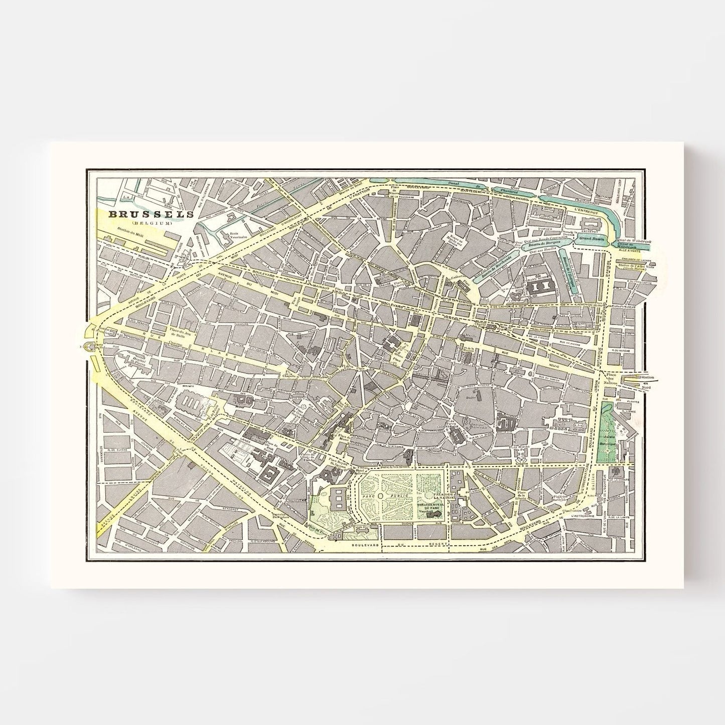 Vintage Map of Brussels, Belgium 1901 Wall Art