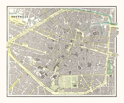 Vintage Map of Brussels, Belgium 1901 Wall Art