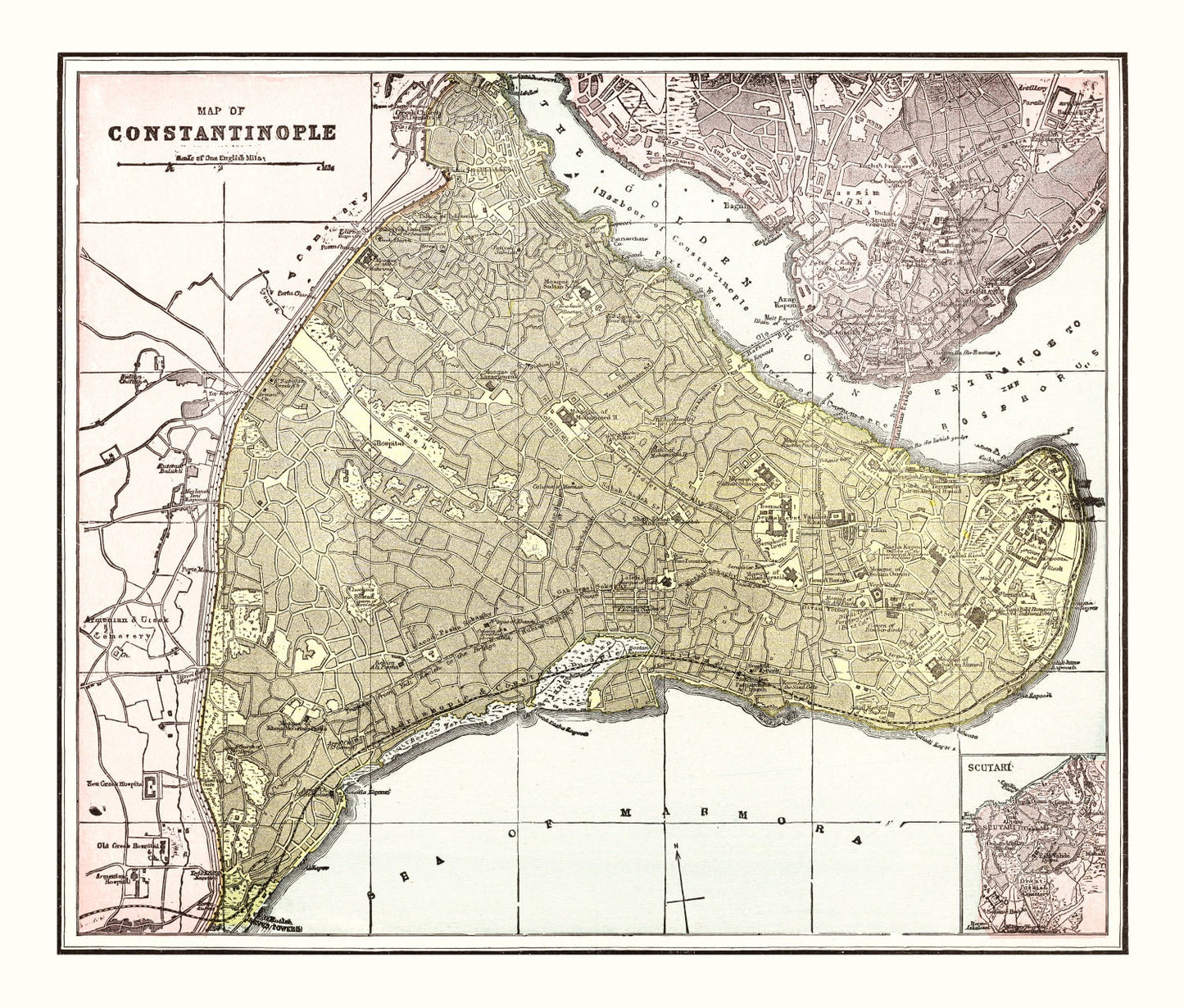 Vintage Map of Istanbul, Turkey, 1901