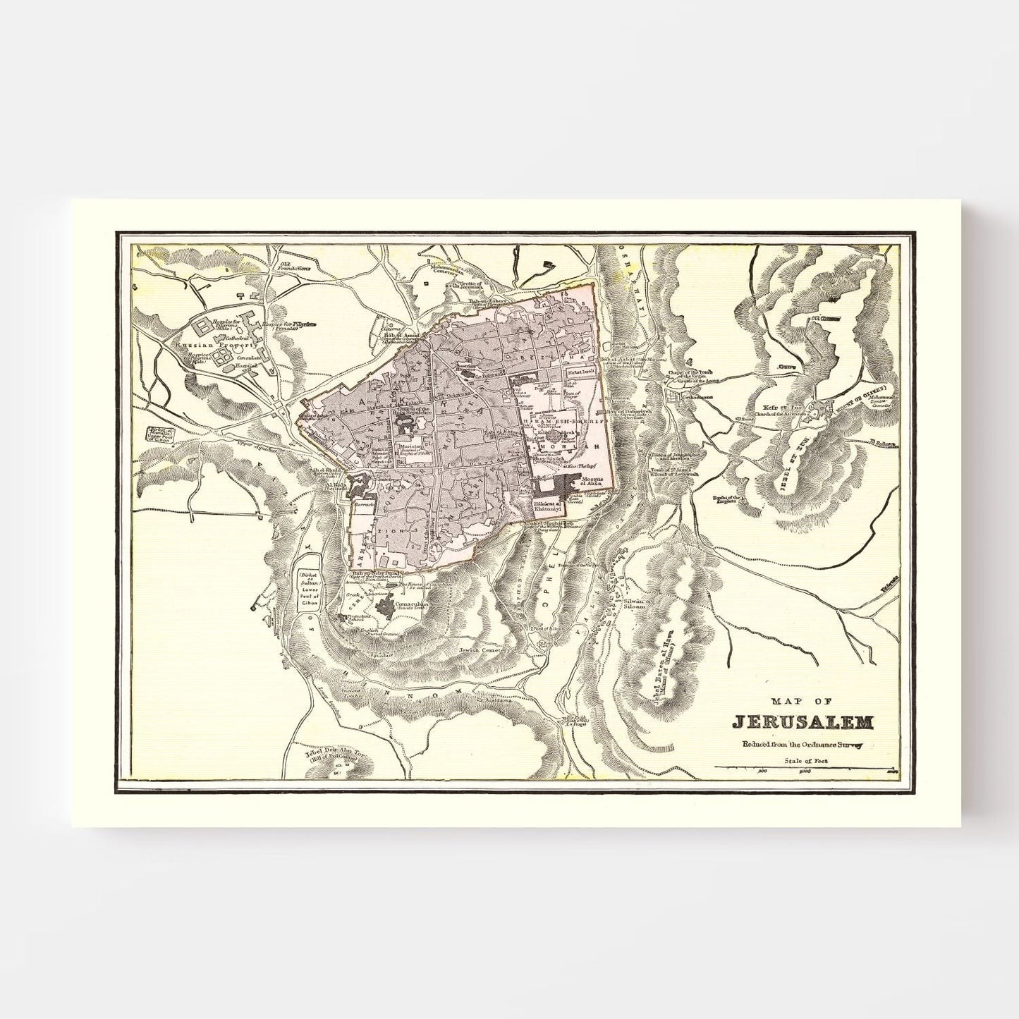 Vintage Map of Jerusalem, Israel, 1901