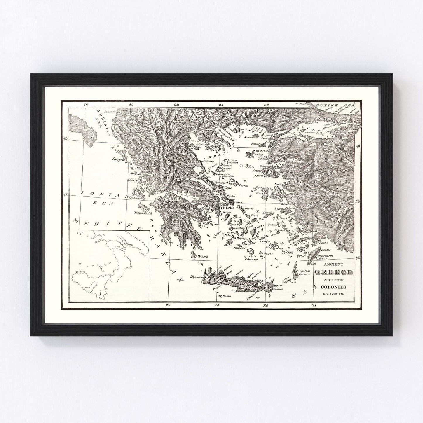 Vintage scholarly map of Ancient Greece city-states, 1901