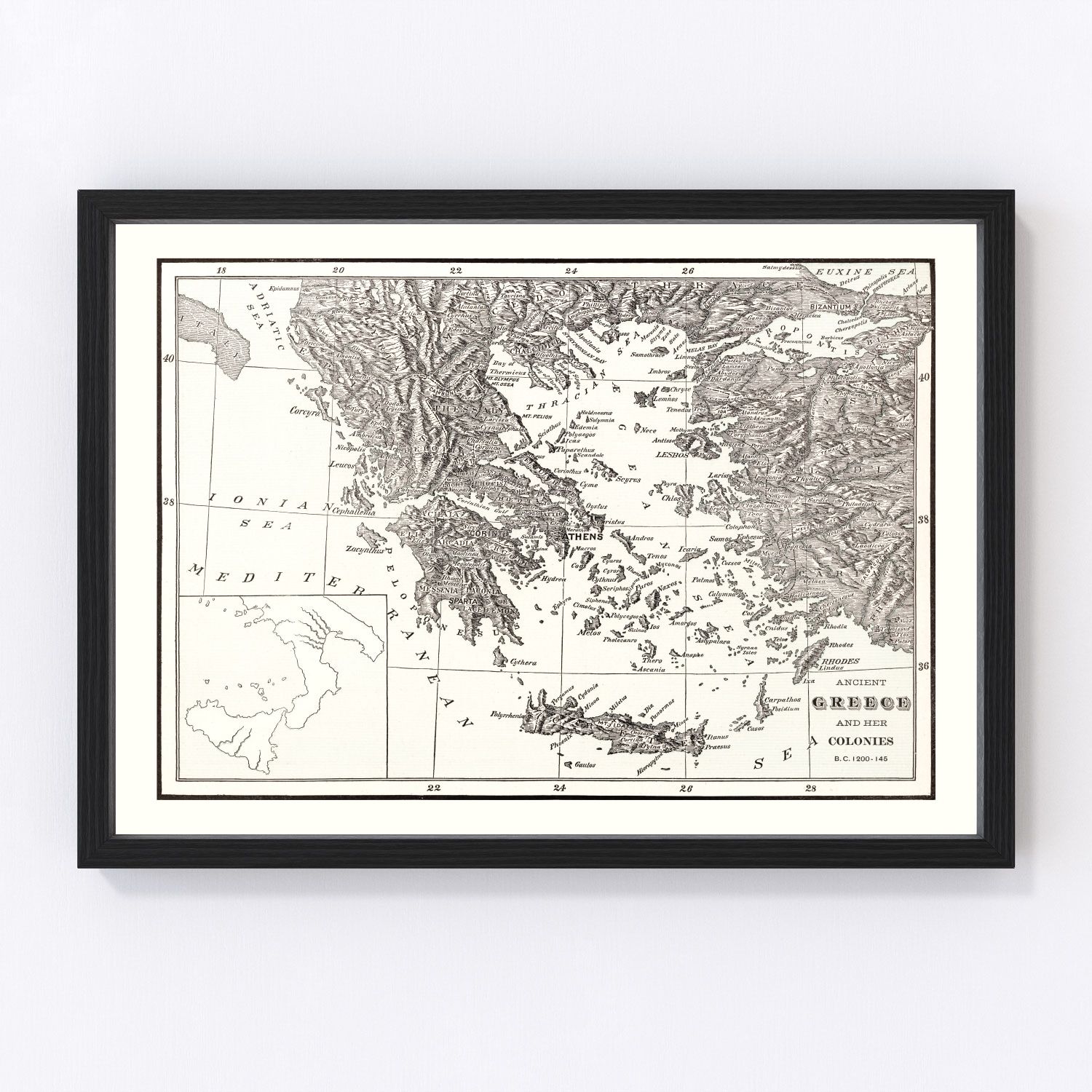 Vintage scholarly map of Ancient Greece city-states, 1901