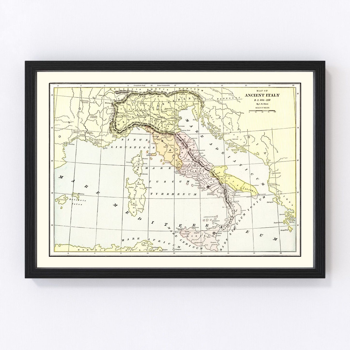 Vintage scholarly map of Ancient Italy Roman provinces, 1901