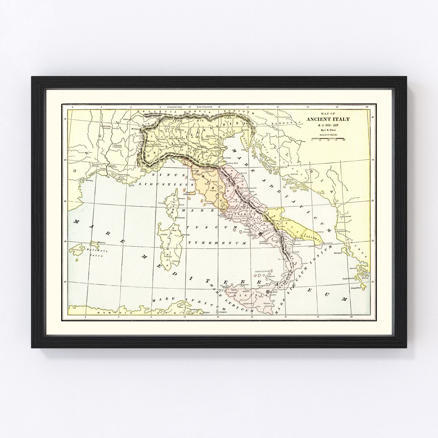Vintage scholarly map of Ancient Italy Roman provinces, 1901