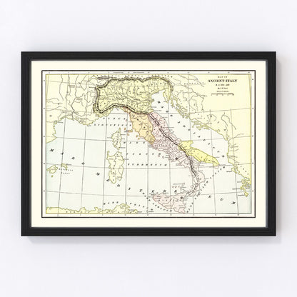 Vintage scholarly map of Ancient Italy Roman provinces, 1901
