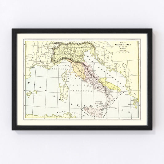 Vintage scholarly map of Ancient Italy Roman provinces, 1901