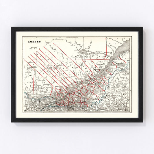 vintage map of Quebec, Canada, 1893