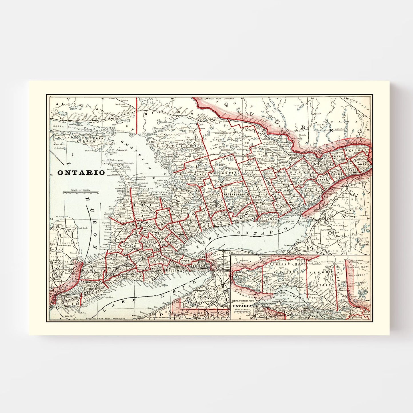 Vintage Map of Ontario, Canada, 1893