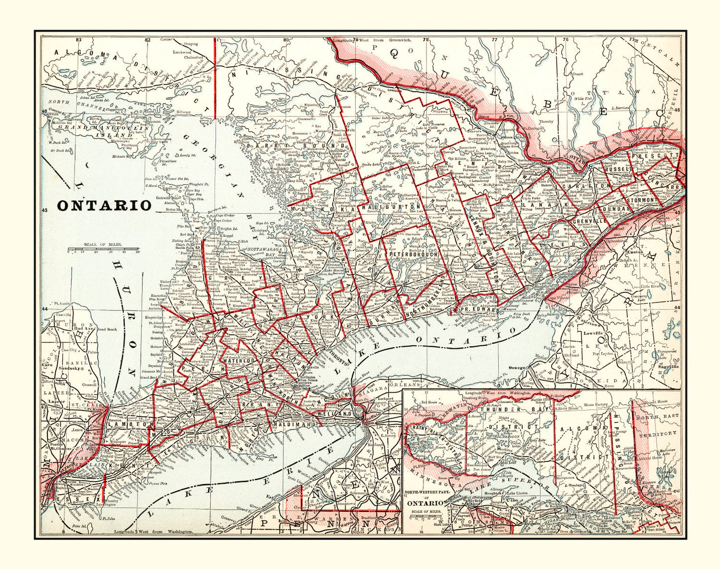 Vintage Map of Ontario, Canada, 1893
